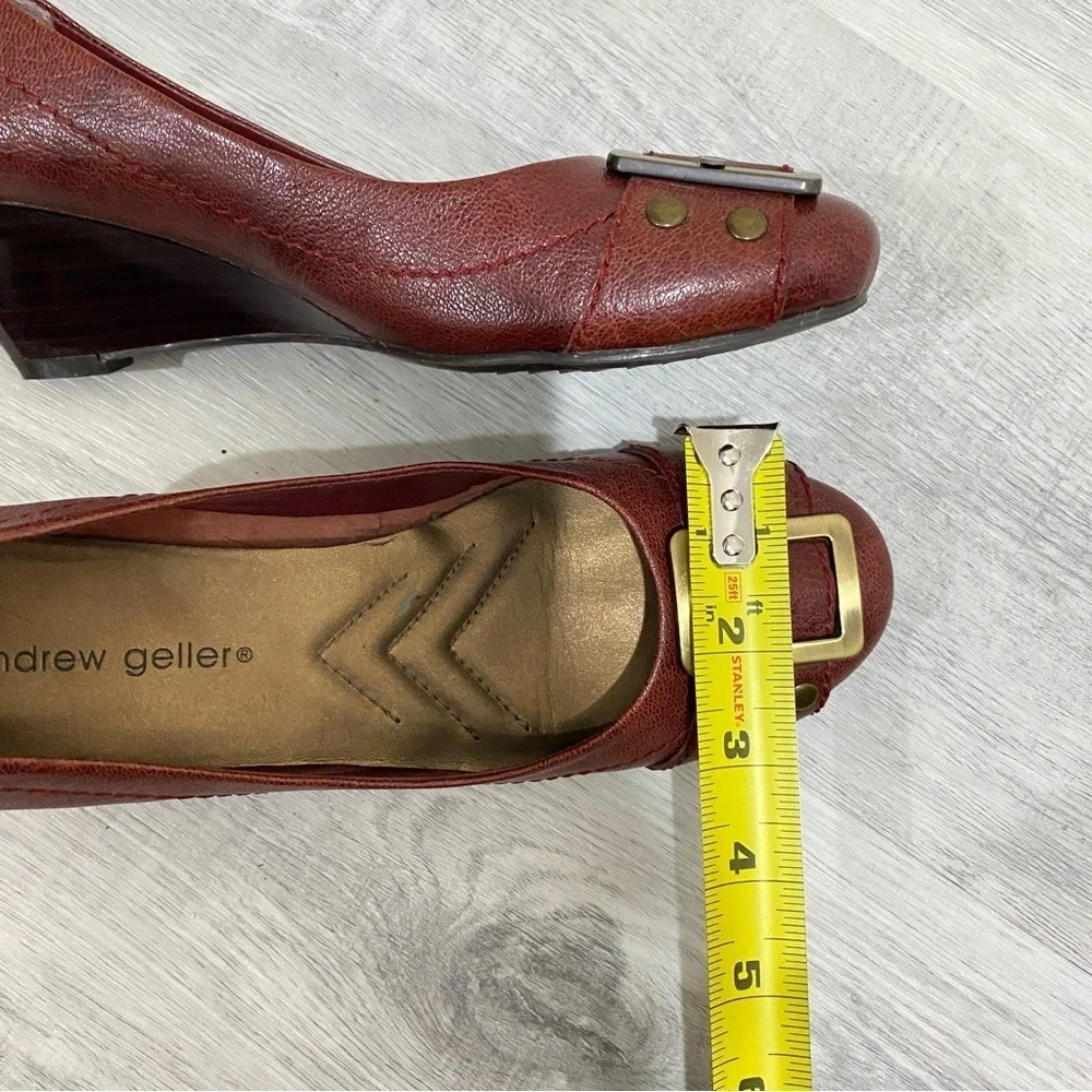 Andrew Geller NWOT Size 7 Reddish Brown with antiques Gold Buckle WEDGE Heel 2.5 - Picture 4 of 16